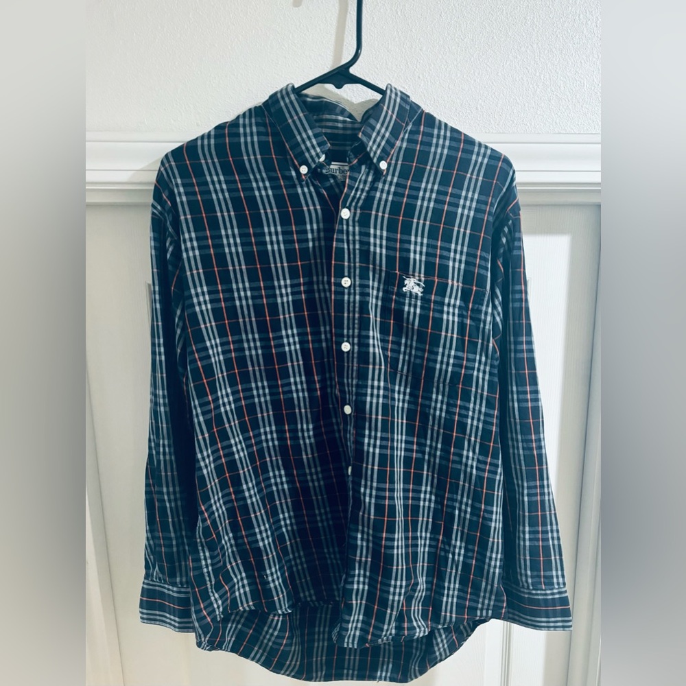 Burberry Nova Check Button Down Shirt Vintage 1990s Burberrys of London Large